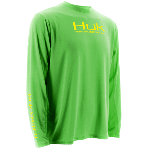 Huk Performance Fishing Shirt Mens S Long Sleeve Neon Green