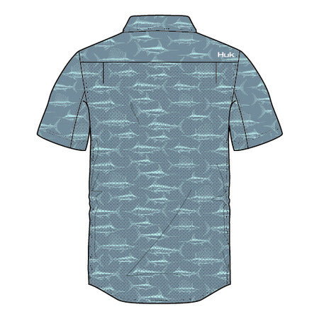 Huk Teaser Short Sleeve Shirt | Performance Button Down, Silver Blue, H1500092