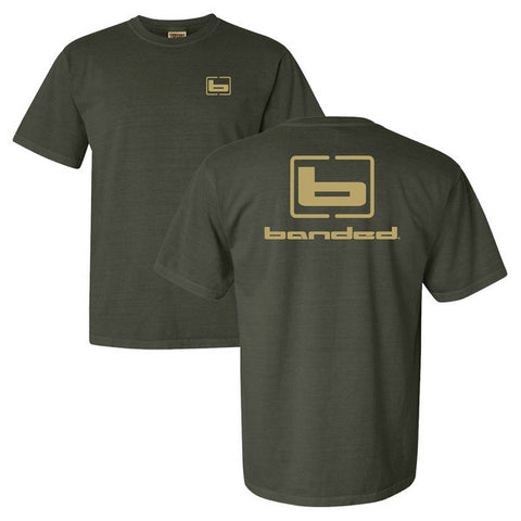 Banded S/S Signature Tee Olive w/Tan logo