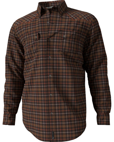 Banded Button Down Flannel Shirt Rust Plaid
