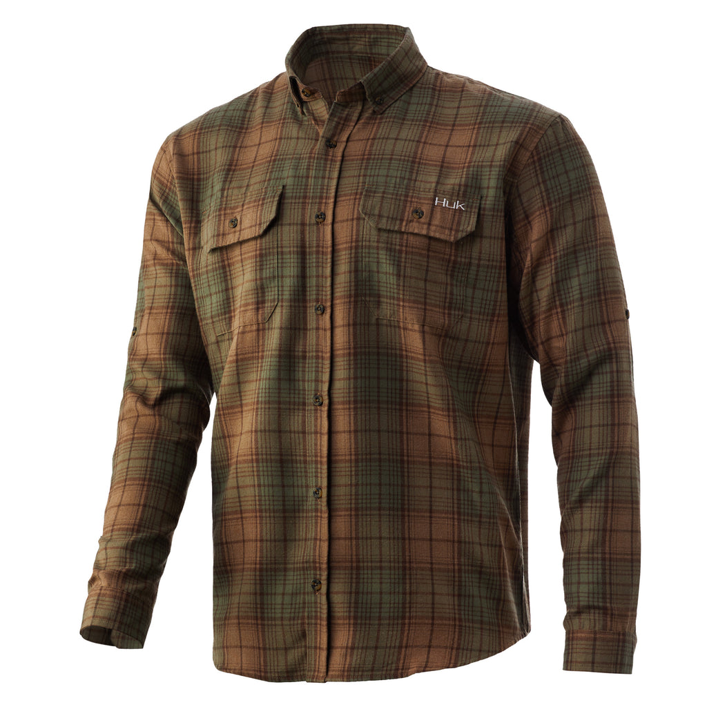 HUK Maverick Fishing Flannel Shirt - Performance Button Down With UPF 30+ Sun Protection