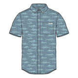 HUK Teaser Short Sleeve Shirt | Performance Button Down, Silver Blue, H1500092