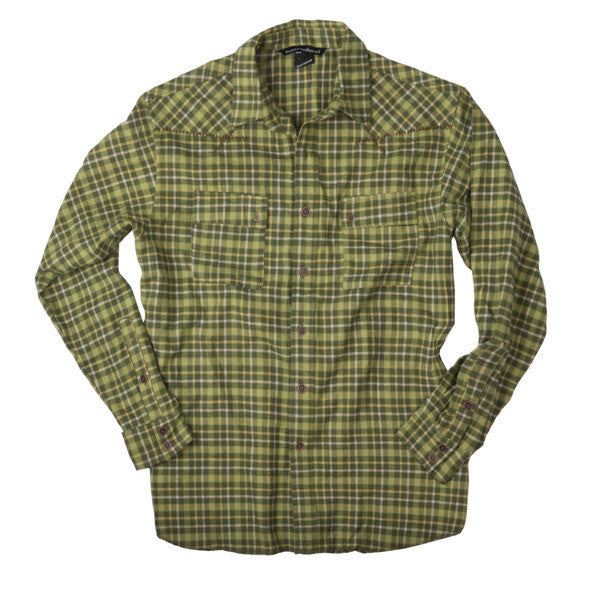 Banded Button Down Flannel Shirt Olive Plaid
